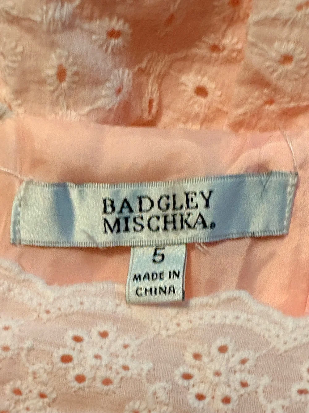 Badgley Mischka Girls Size 5 Pink Eyelet Pearl Flower Girl Party Dress